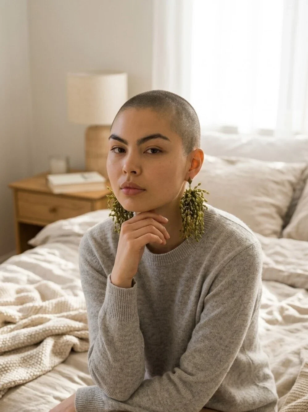Olive Green Cascade Statement Earrings
